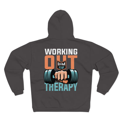 Unisex Zip Hoodie - 'Working Out is My Therapy' - Perfect for Gym Lovers