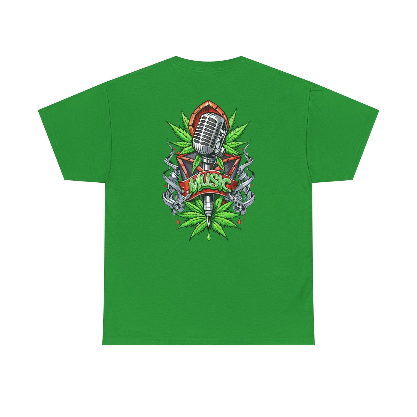 Music Microphone Tee — Retro Mic & Leaf Graphic T-Shirt
