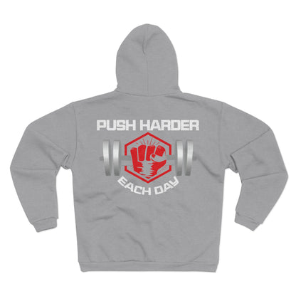 Motivational Unisex Zip Sweatshirt - 'Push Harder Each Day' Fitness Hoodie