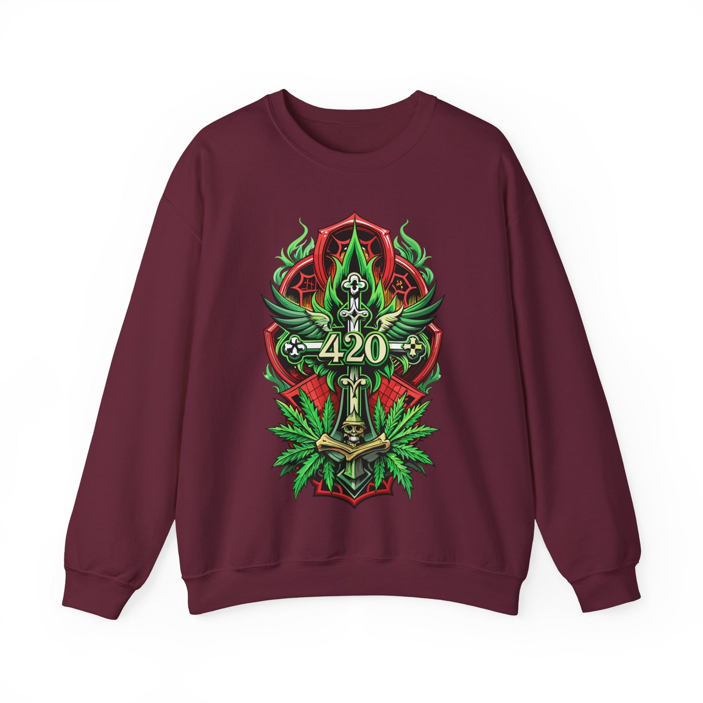 420 Cannabis Shield Sweatshirt – Marijuana Leaf Stoner Graphic