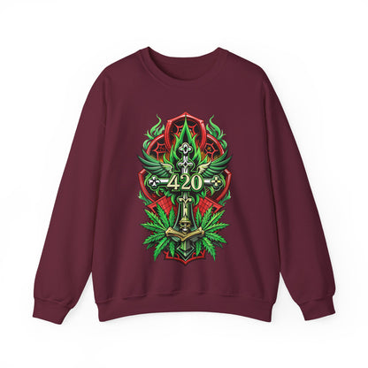 420 Cannabis Shield Sweatshirt – Marijuana Leaf Stoner Graphic
