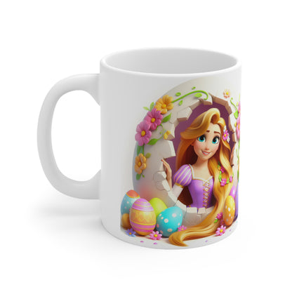 Whimsical Easter Ceramic Coffee Cup - 11oz & 15oz with Floral Rapunzel Design