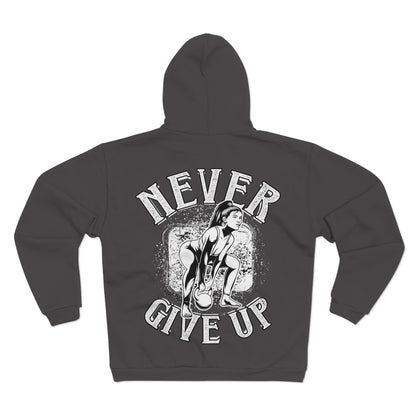 Motivational Unisex Hooded Zip Sweatshirt - 'Never Give Up'
