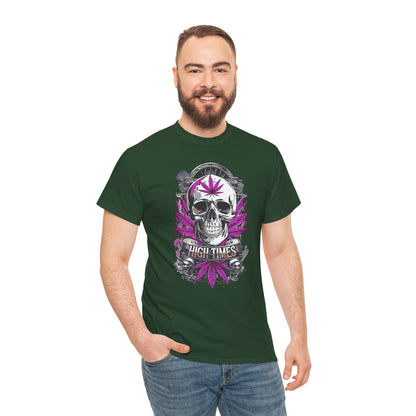 Skull & Purple Cannabis Leaf Tee - "High Times" Graphic T-Shirt Both