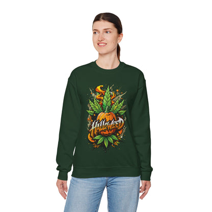 Halloween Pumpkin Graphic Sweatshirt — 'Halloween' Pumpkin & Leaves Illustration