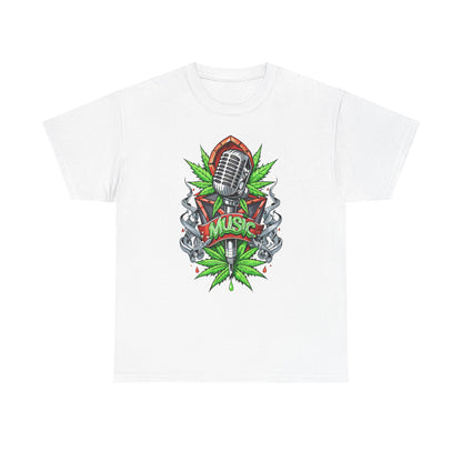 Music Microphone Tee — Retro Mic & Leaf Graphic T-Shirt