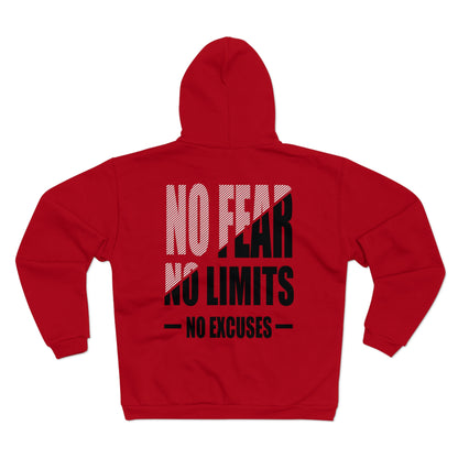 Motivational Zip Hoodie - "No Fear, No Limits, No Excuses"