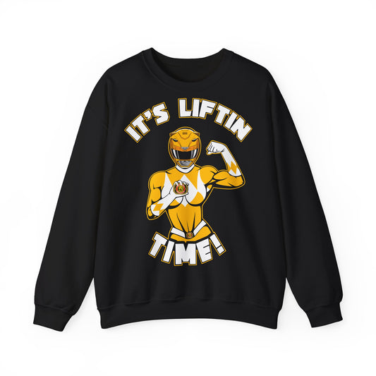 Funny Muscle Power Crewneck Sweatshirt - "It's Liftin' Time!" Black