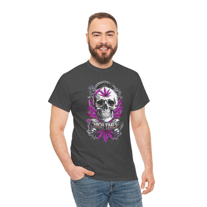 Skull & Purple Cannabis Leaf Tee - "High Times" Graphic T-Shirt Both