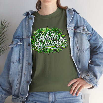 White Widow Graphic Tee — Cannabis Leaf Logo T-Shirt