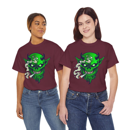Smoking Green Demon Skull T-Shirt — Creepy Stoner Graphic Tee