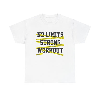 Motivational Workout Tee - Unisex Heavy Cotton T-Shirt with "No Limits Strong Workout" Print