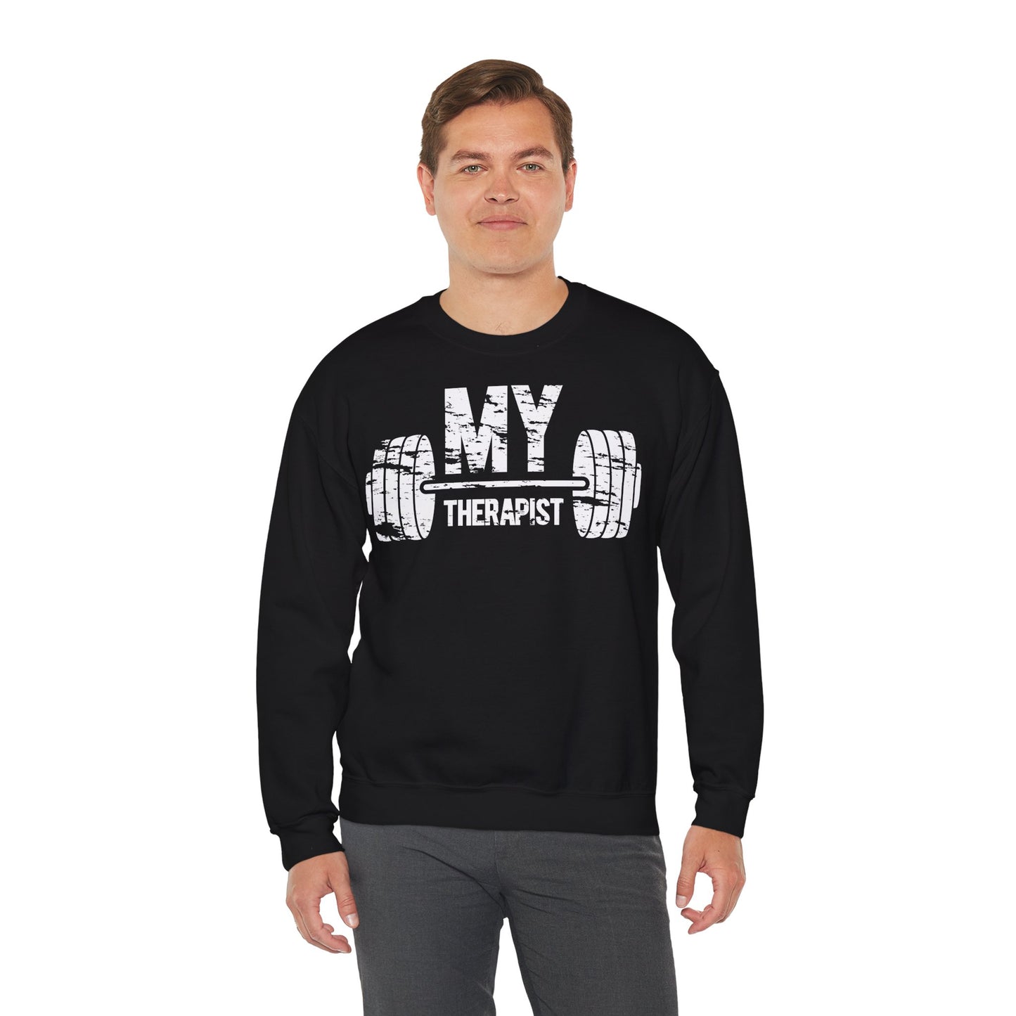 Funny Fitness Unisex Heavy Blend™ Crewneck Sweatshirt - My Therapist Workout Sweatshirt