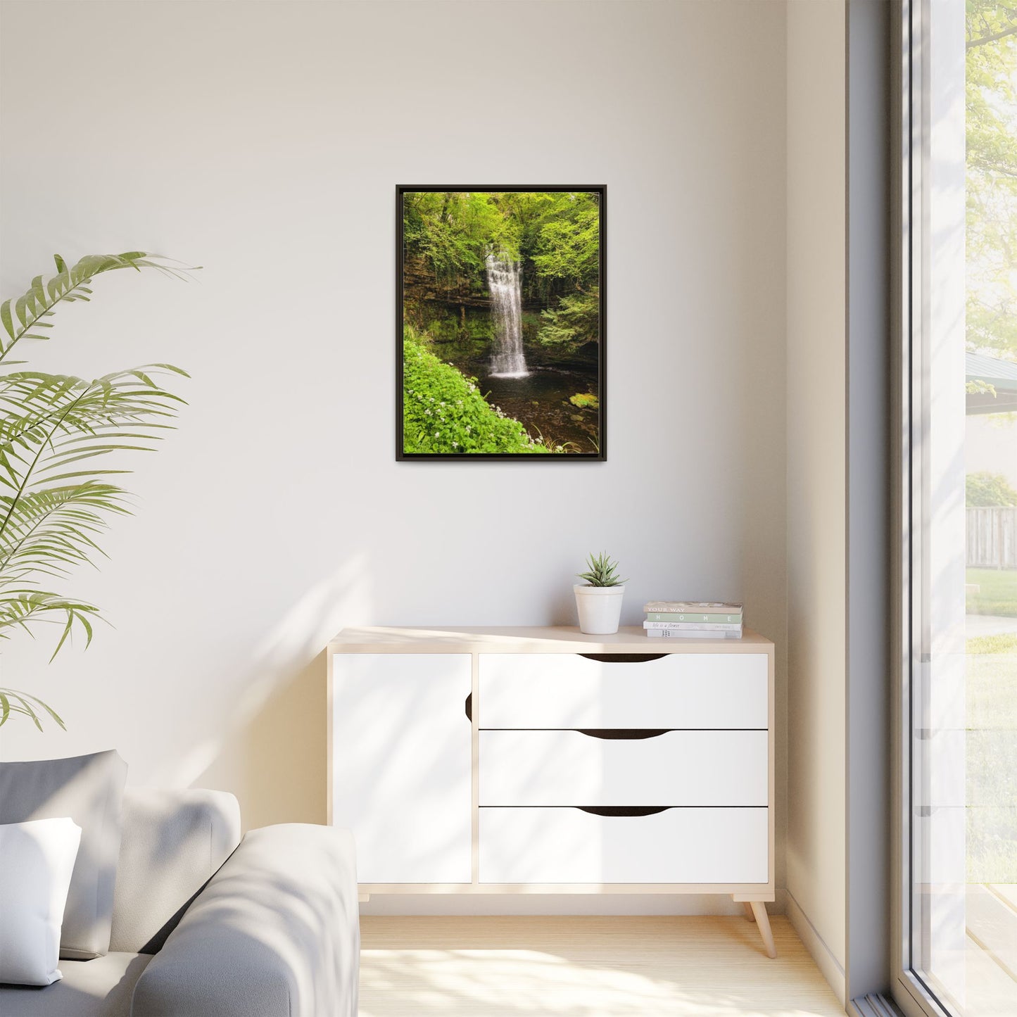 Glacer Waterfall Matte Canvas, Framed (Multi-color)
