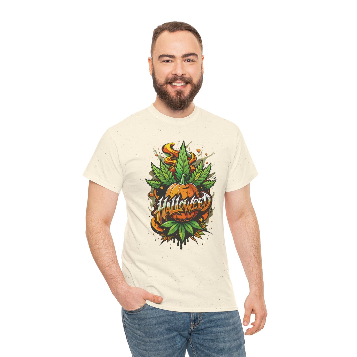 Hallowed Harvest Tee — Halloween Mask & Pumpkin Graphic T-Shirt
