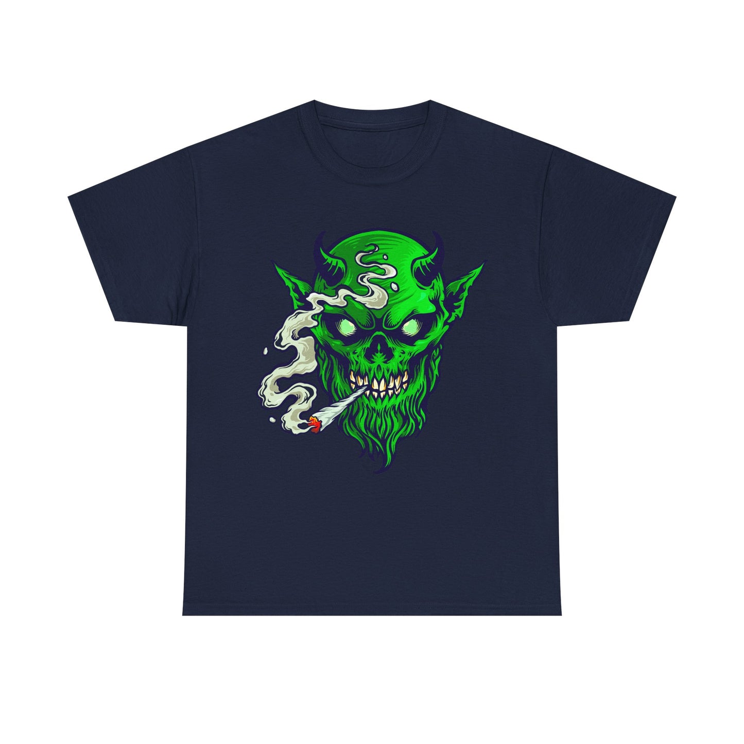Smoking Green Demon Skull T-Shirt — Creepy Stoner Graphic Tee