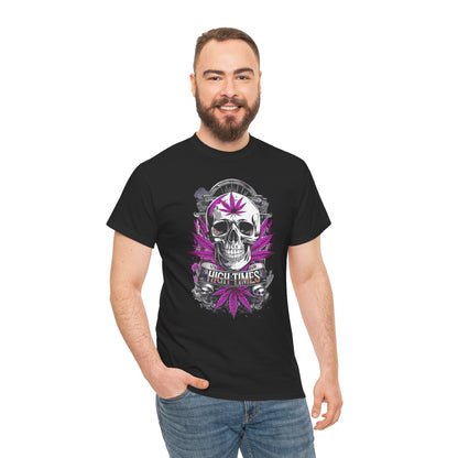 Skull & Purple Cannabis Leaf Tee - "High Times" Graphic T-Shirt Both
