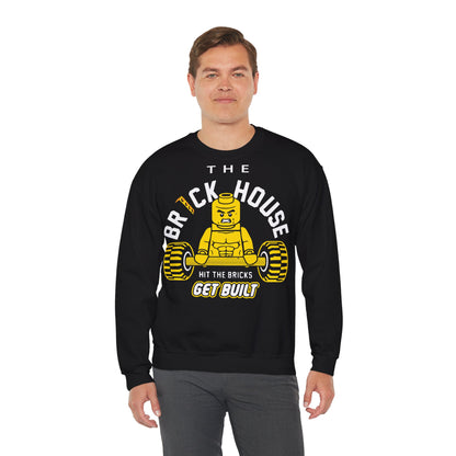 The Brick House Unisex Crewneck Sweatshirt - Fun LEGO Inspired Design for Builders Black
