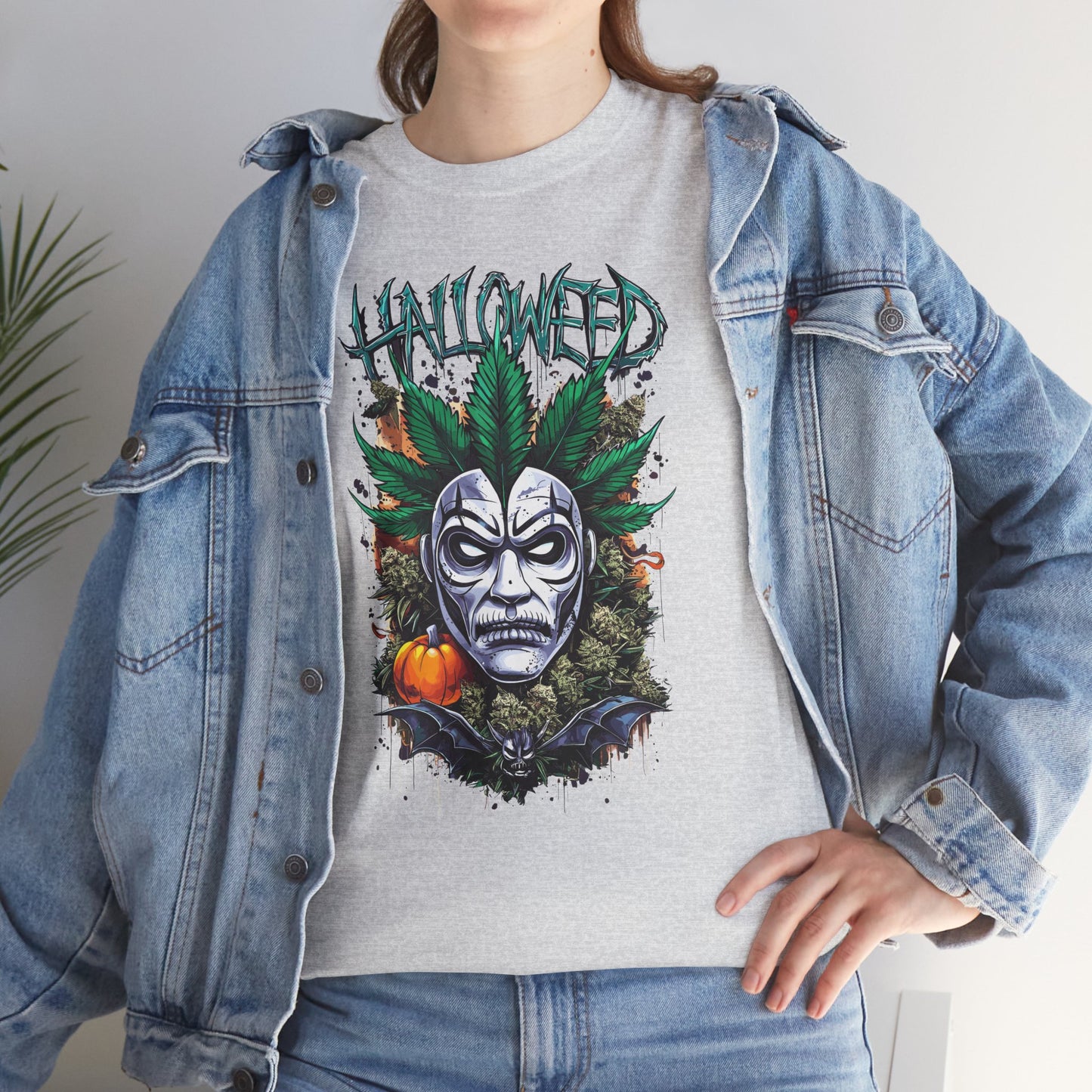 Hallowed Harvest Tee — Halloween Mask & Pumpkin Graphic T-Shirt