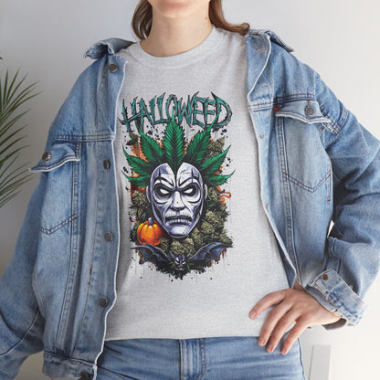 Hallowed Harvest Tee — Halloween Mask & Pumpkin Graphic T-Shirt