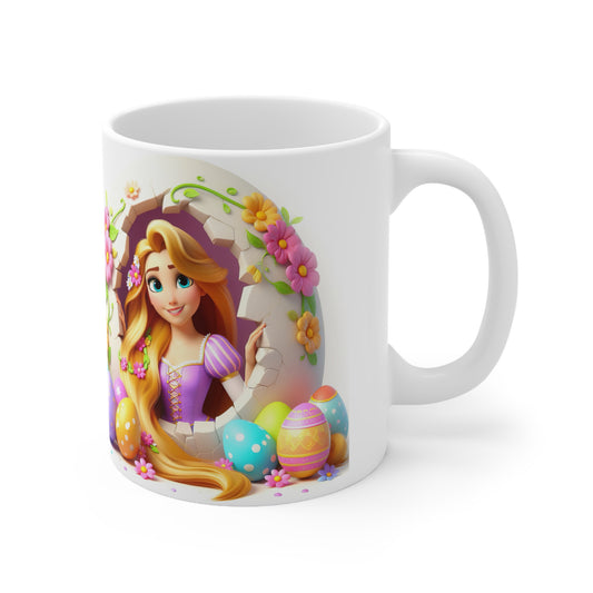 Whimsical Easter Ceramic Coffee Cup - 11oz & 15oz with Floral Rapunzel Design
