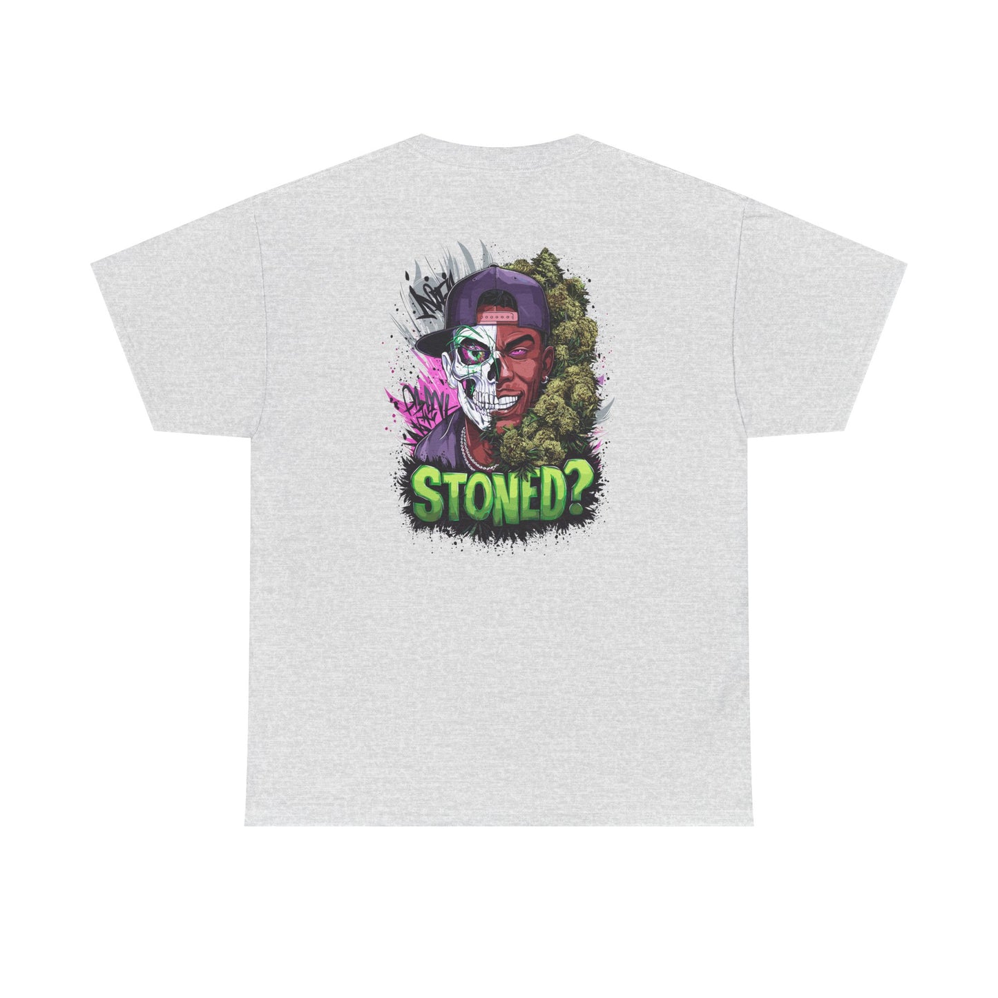 T-Shirt — 'Stoned?' Skull Face Graphic Tee for Cannabis Lovers