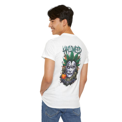 Hallowed Harvest Tee — Halloween Mask & Pumpkin Graphic T-Shirt