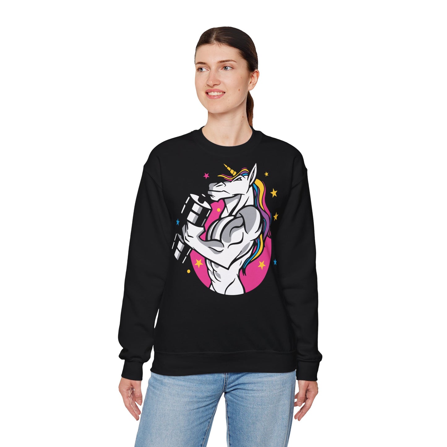 Muscle Unicorn Workout - Unisex Heavy Blend™ Crewneck Sweatshirt for Fitness Lovers Black