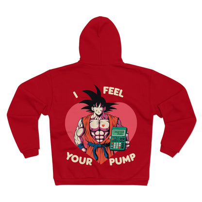 I Feel Your Pump Unisex Hooded Zip Sweatshirt - Perfect for Anime Fans & Fitness Lovers