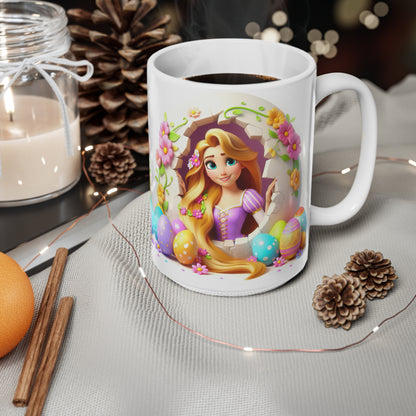 Whimsical Easter Ceramic Coffee Cup - 11oz & 15oz with Floral Rapunzel Design