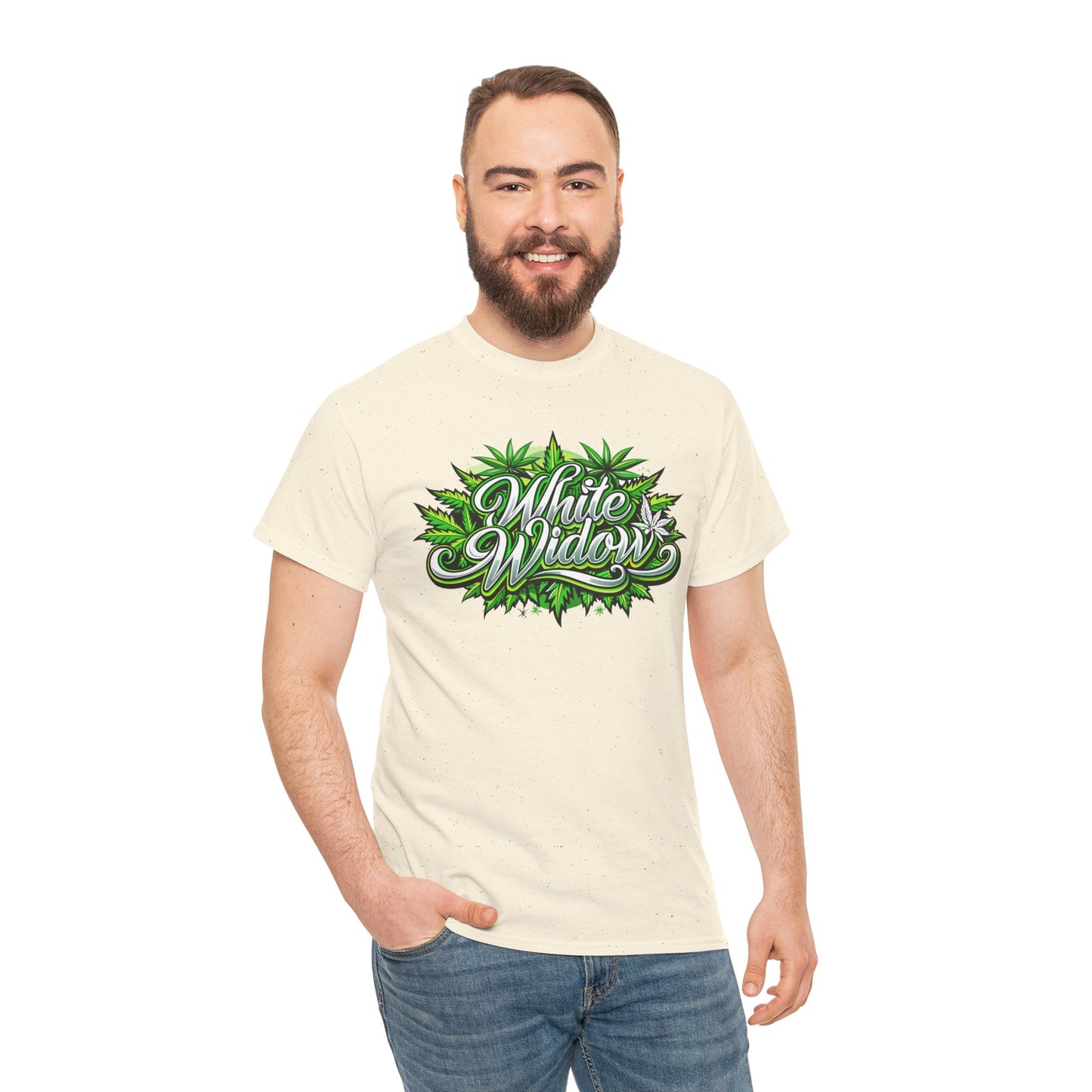 White Widow Graphic Tee — Cannabis Leaf Logo T-Shirt
