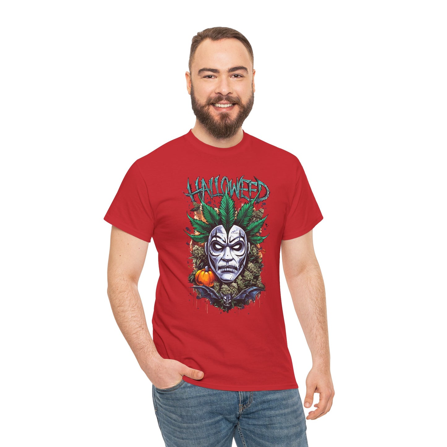 Hallowed Harvest Tee — Halloween Mask & Pumpkin Graphic T-Shirt