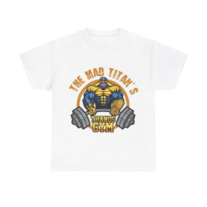 Comic-Inspired Unisex Heavy Cotton Tee - Thanos Gym Print White