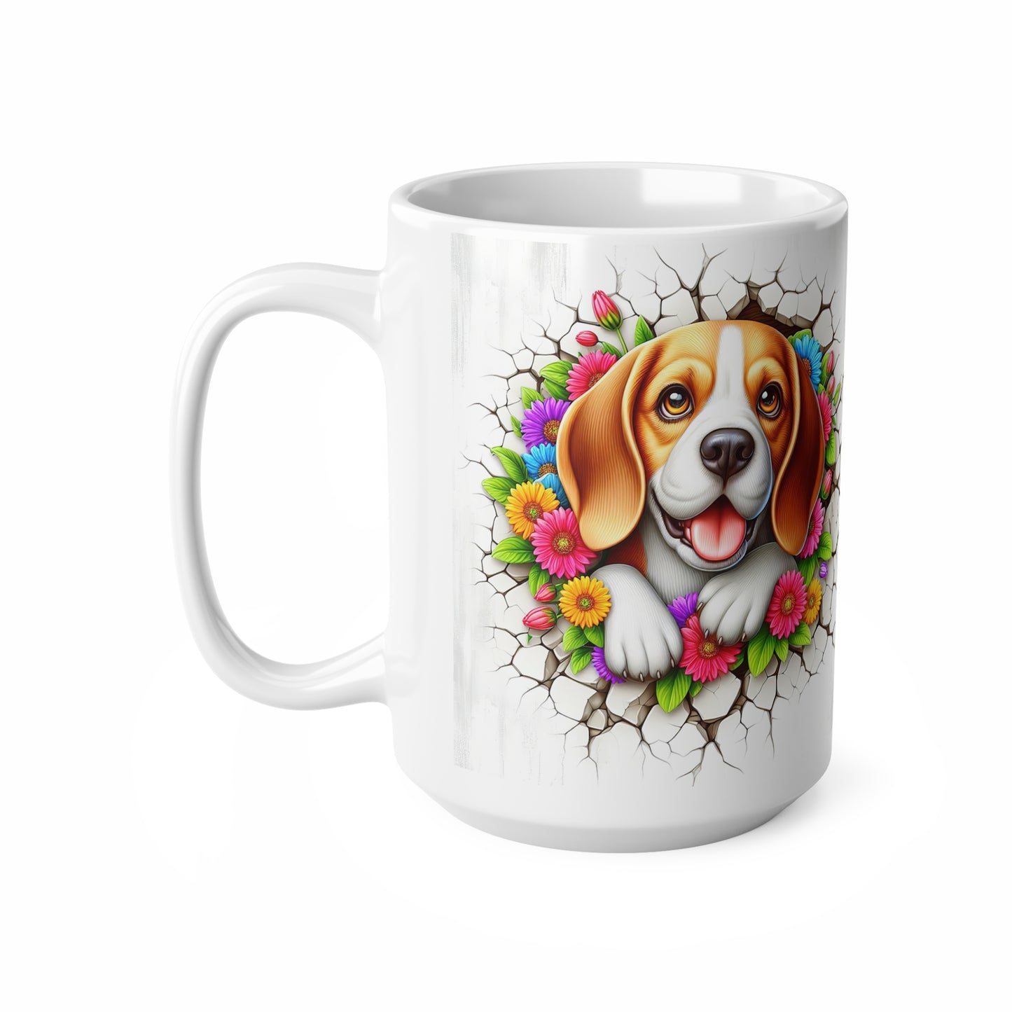 Colorful Beagle Ceramic Coffee Cup - Floral Design for Dog Lovers
