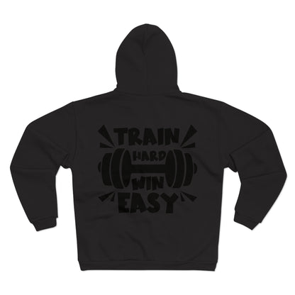 Motivational Unisex Hooded Zip Sweatshirt - "Train Hard Win Easy"