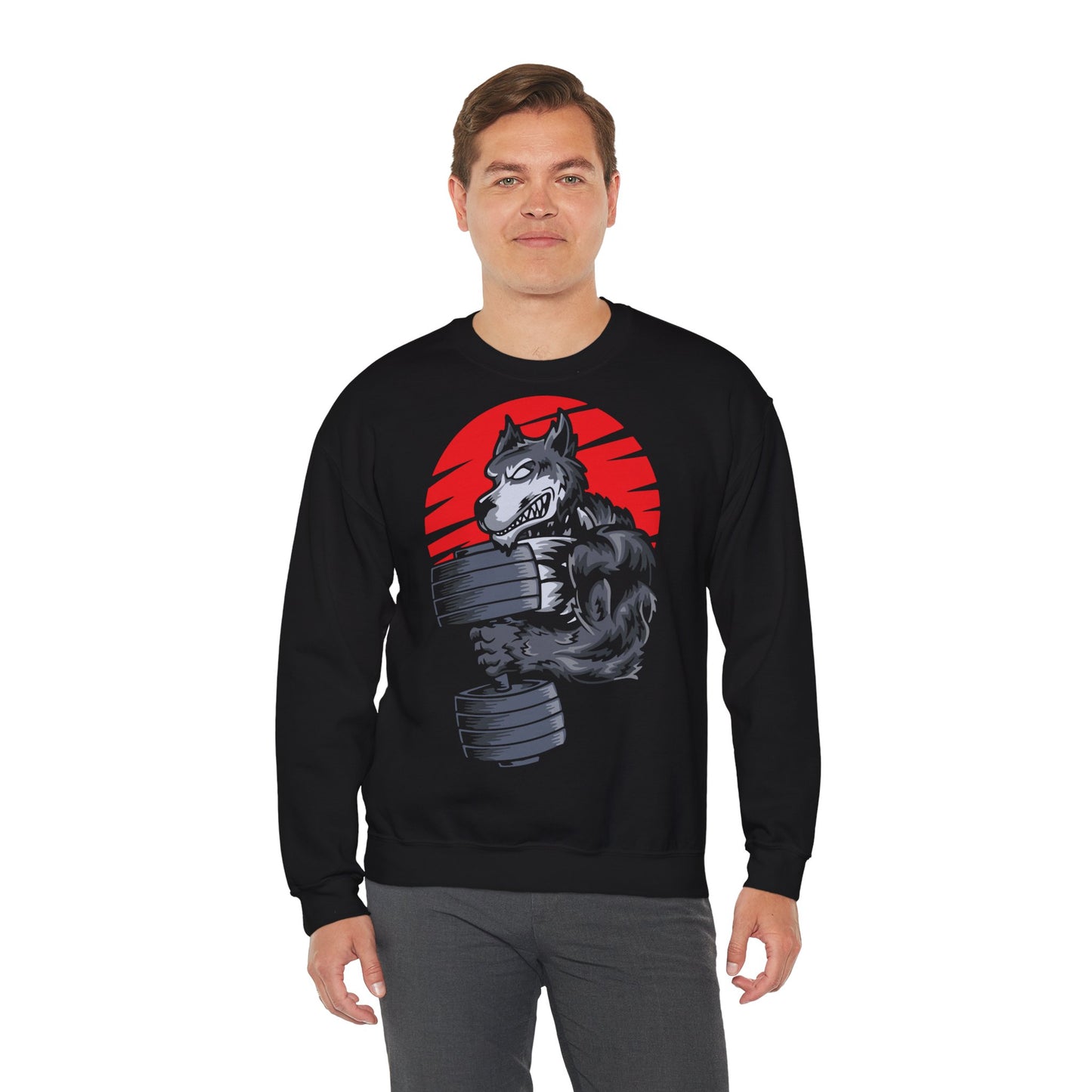 Gym Wolf Unisex Heavy Blend™ Crewneck Sweatshirt  - Bold Fitness Graphic Black