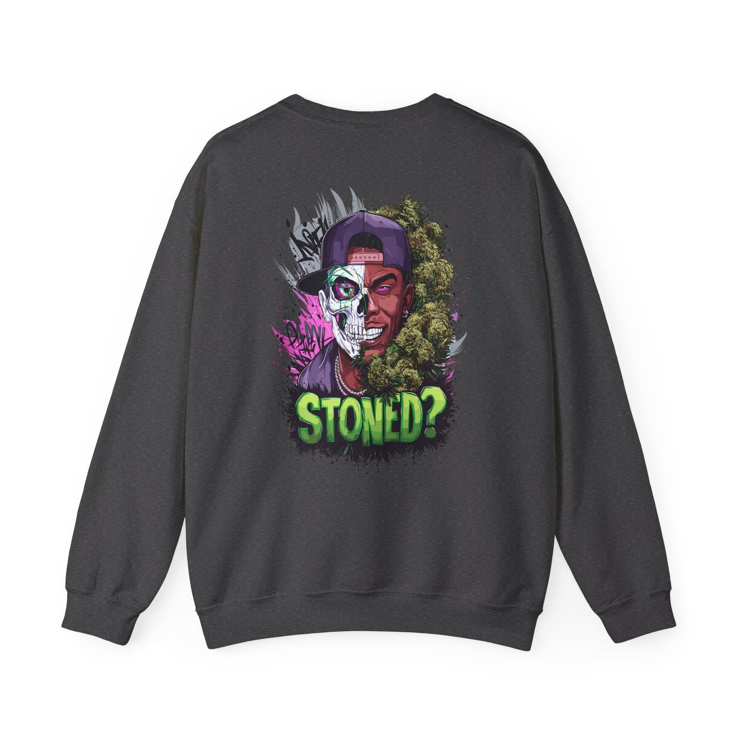 Sweatshirt— 'Stoned?' Skull Face Graphic for Cannabis Lovers