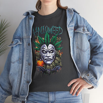 Hallowed Harvest Tee — Halloween Mask & Pumpkin Graphic T-Shirt