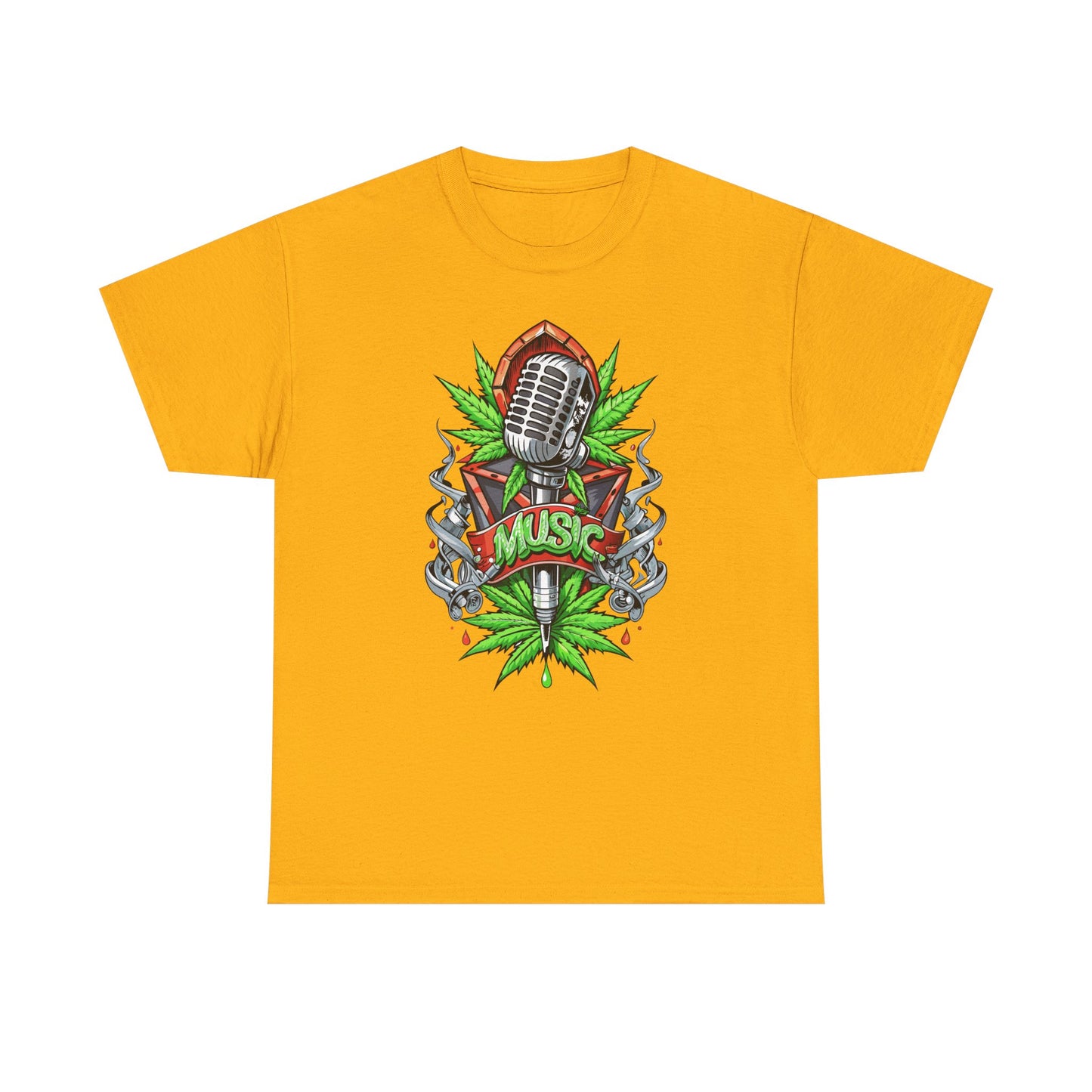 Music Microphone Tee — Retro Mic & Leaf Graphic T-Shirt