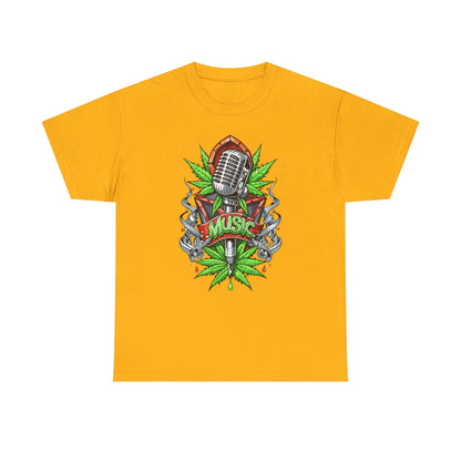 Music Microphone Tee — Retro Mic & Leaf Graphic T-Shirt