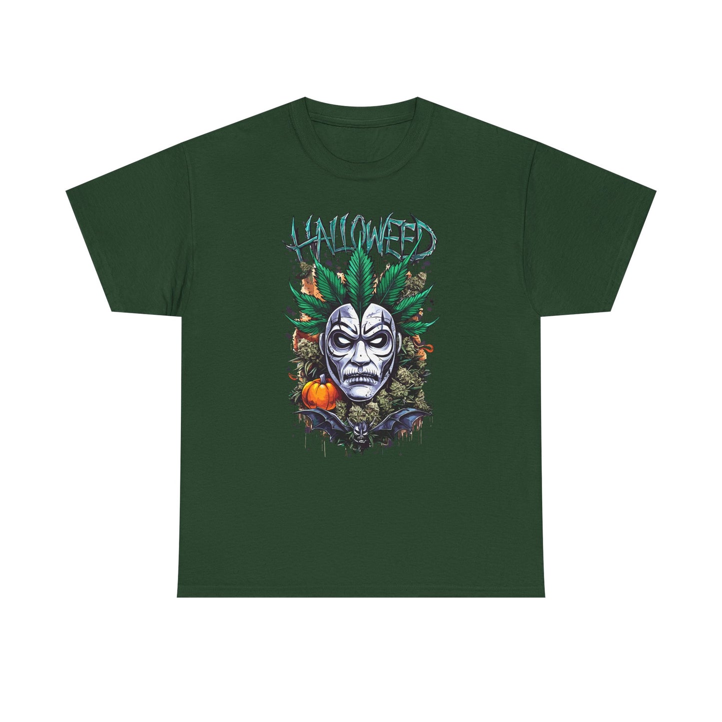Hallowed Harvest Tee — Halloween Mask & Pumpkin Graphic T-Shirt