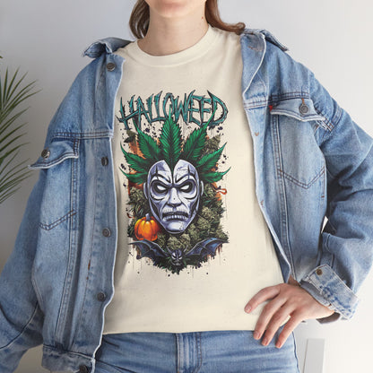 Hallowed Harvest Tee — Halloween Mask & Pumpkin Graphic T-Shirt