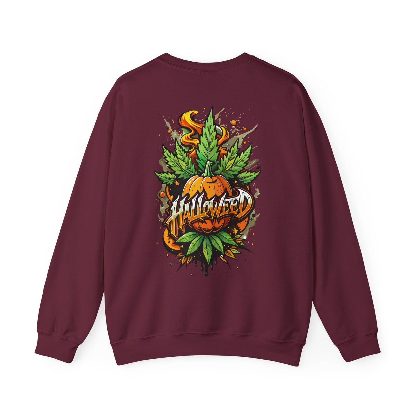 Halloween Pumpkin Graphic Sweatshirt — 'Halloween' Pumpkin & Leaves Illustration