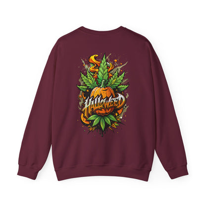 Halloween Pumpkin Graphic Sweatshirt — 'Halloween' Pumpkin & Leaves Illustration