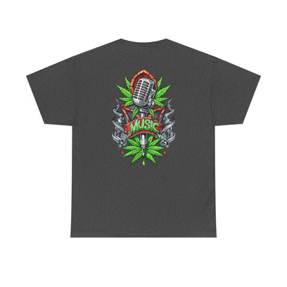 Music Microphone Tee — Retro Mic & Leaf Graphic T-Shirt