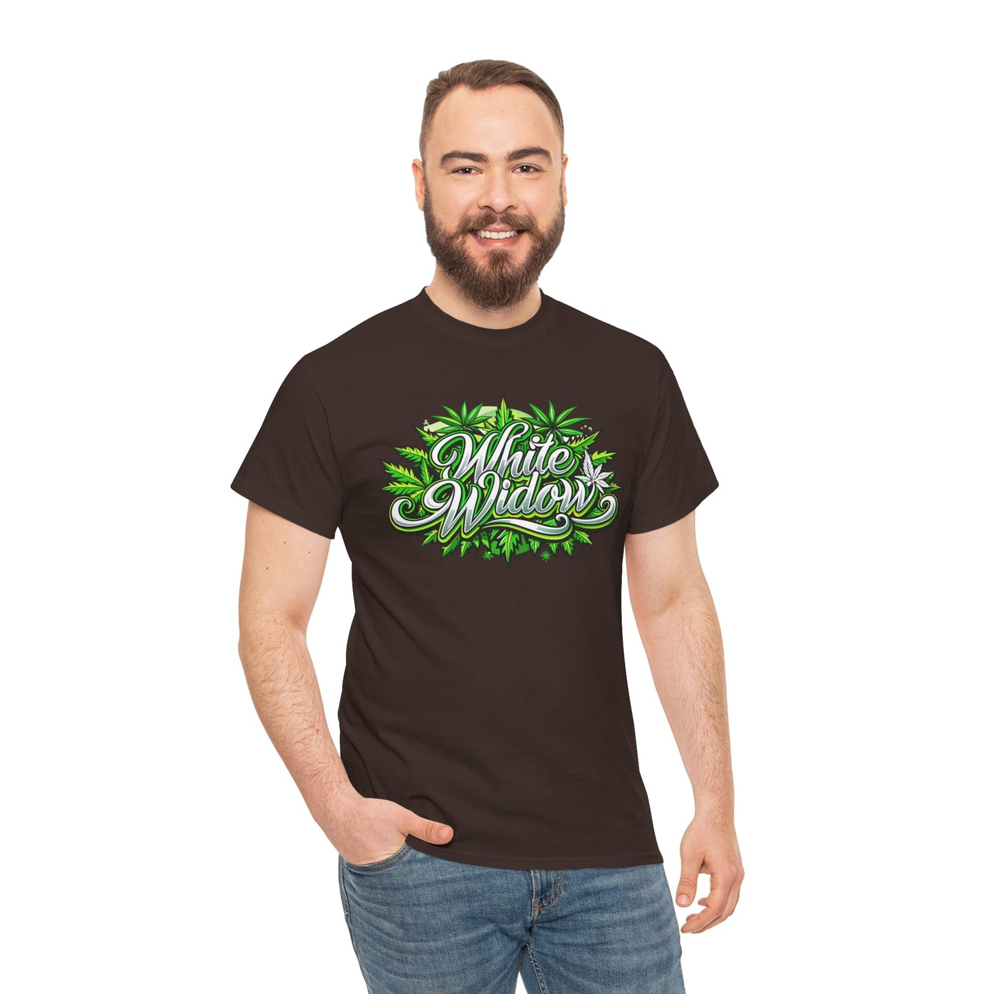 White Widow Graphic Tee — Cannabis Leaf Logo T-Shirt