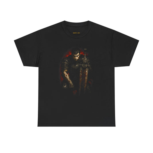 Medieval Knight Graphic Tee — Dark Armor Sword Illustration