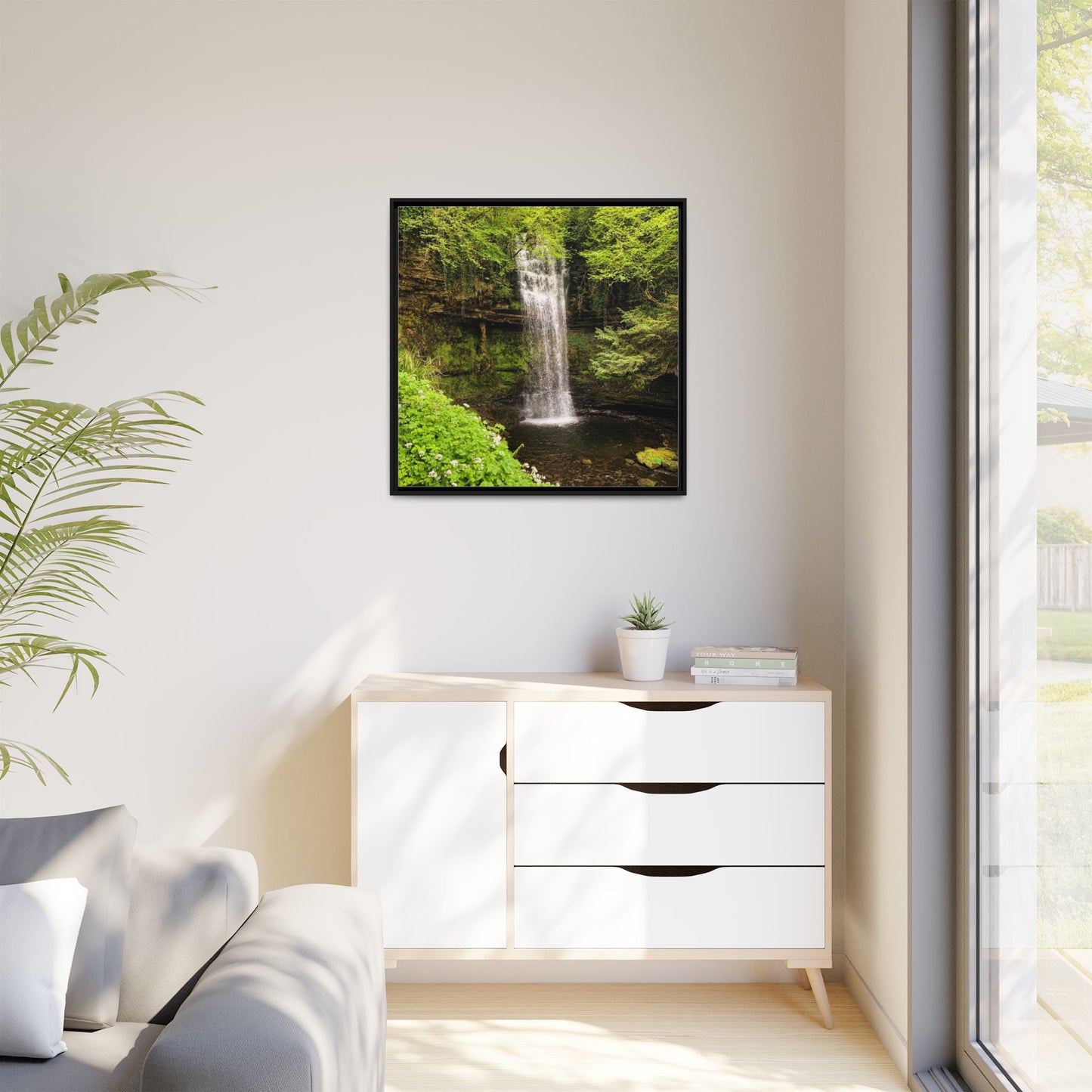 Glacer Waterfall Matte Canvas, Framed (Multi-color)