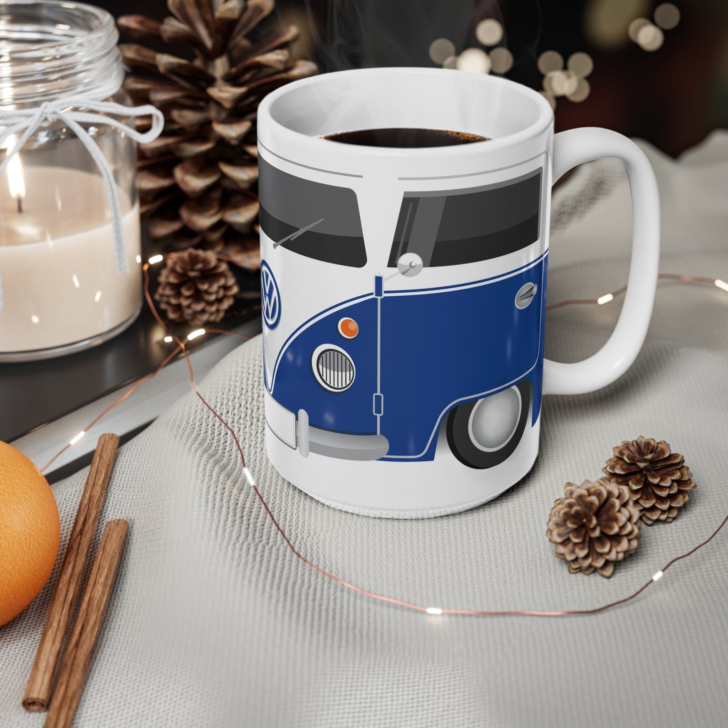 Vintage VW Bus Ceramic Coffee Mug - 11oz & 15oz - Perfect for Auto Enthusiasts Blue
