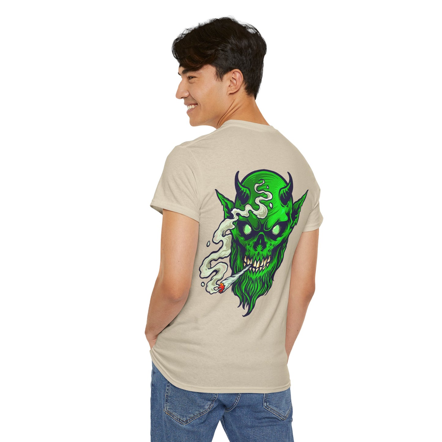 Smoking Green Demon Skull T-Shirt — Creepy Stoner Graphic Tee